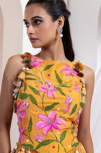 Orange embroidered silk co ord set