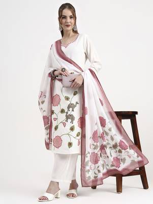 roman silk white kurta dupatt pant set 1