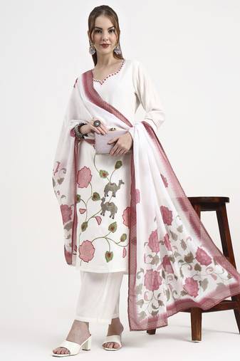 roman silk white kurta dupatt pant set