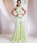 Green embroidered satin co ord set