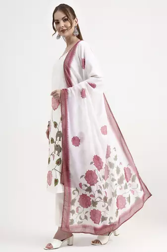 roman silk white kurta dupatt pant set