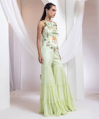 Green embroidered satin co ord set 2