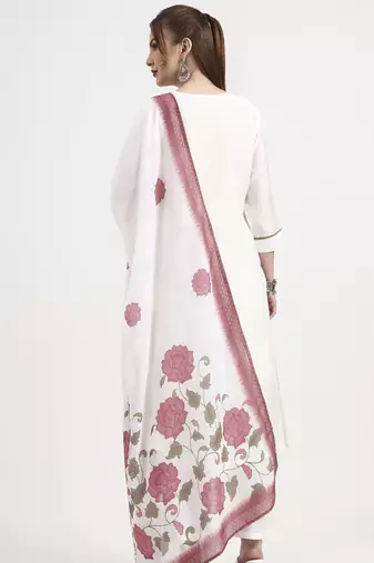 roman silk white kurta dupatt pant set