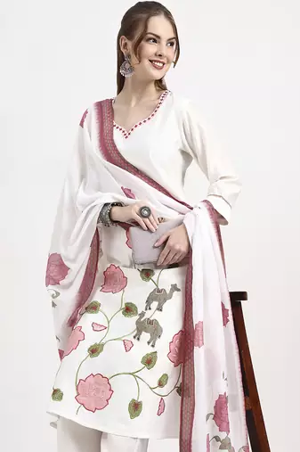 roman silk white kurta dupatt pant set