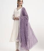 purple and off white mul chanderi silk anarkali kurta trouser dupatta set