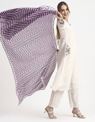 purple and off white mul chanderi silk anarkali kurta trouser dupatta set 2