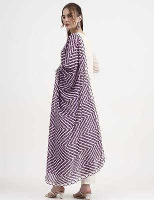 purple and off white mul chanderi silk anarkali kurta trouser dupatta set 3