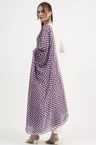 purple and off white mul chanderi silk anarkali kurta trouser dupatta set