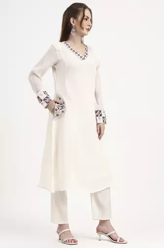 purple and off white mul chanderi silk anarkali kurta trouser dupatta set