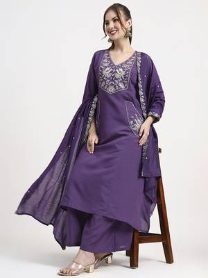roman silk purple kurta dupatta palazzo set 1