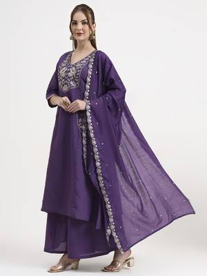 roman silk purple kurta dupatta palazzo set 2