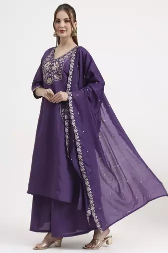 roman silk purple kurta dupatta palazzo set