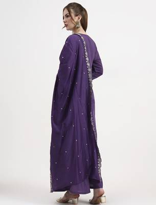 roman silk purple kurta dupatta palazzo set 3