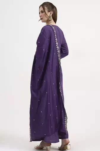 roman silk purple kurta dupatta palazzo set