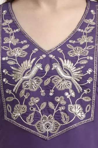 roman silk purple kurta dupatta palazzo set