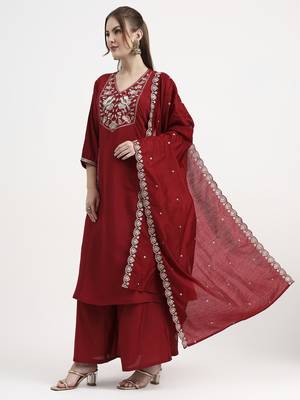 roman silk maroon kurta dupatta palazzo set 2