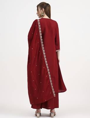 roman silk maroon kurta dupatta palazzo set 3