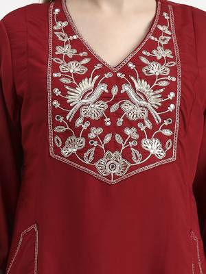 roman silk maroon kurta dupatta palazzo set 4