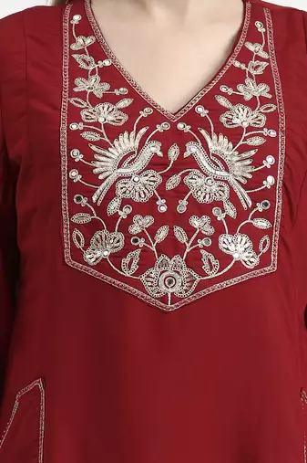roman silk maroon kurta dupatta palazzo set