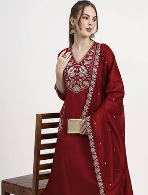 roman silk maroon kurta dupatta palazzo set 5