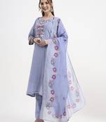 mul chanderi blue kurta dupatta pant set