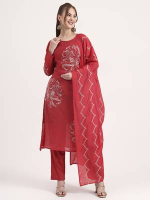 mul chanderi red kurta dupatta pant set 1