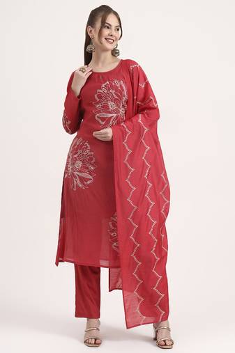 mul chanderi red kurta dupatta pant set