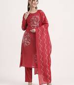 mul chanderi red kurta dupatta pant set