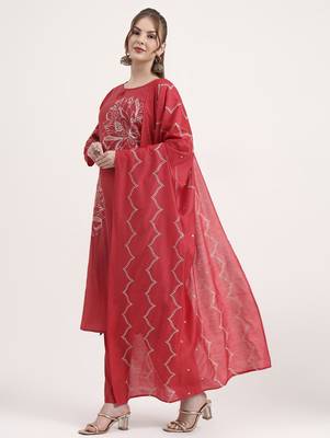 mul chanderi red kurta dupatta pant set 2