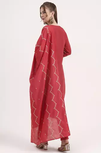 mul chanderi red kurta dupatta pant set