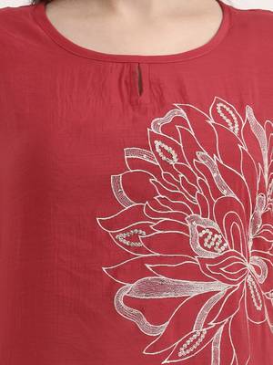 mul chanderi red kurta dupatta pant set 4