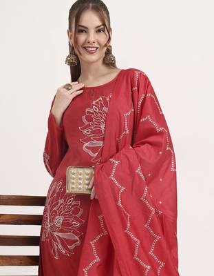 mul chanderi red kurta dupatta pant set 5