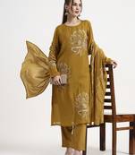 mul chanderi mustard kurta dupatta pant set