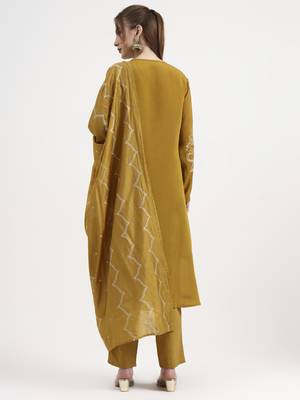 mul chanderi mustard kurta dupatta pant set 3