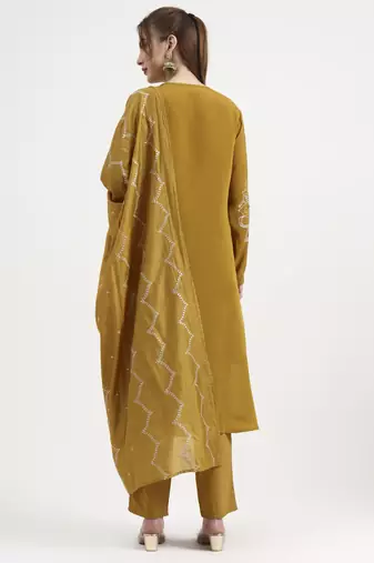 mul chanderi mustard kurta dupatta pant set