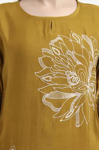mul chanderi mustard kurta dupatta pant set