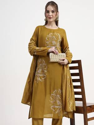 mul chanderi mustard kurta dupatta pant set 5