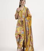 yellow lensing flare kurta dupatta set