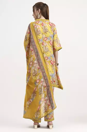 yellow lensing flare kurta dupatta set