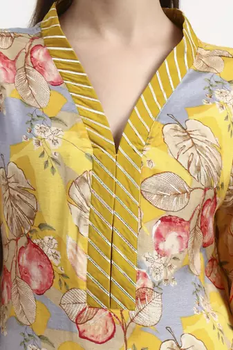yellow lensing flare kurta dupatta set