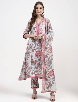 grey lensing flare kurta dupatta set 1