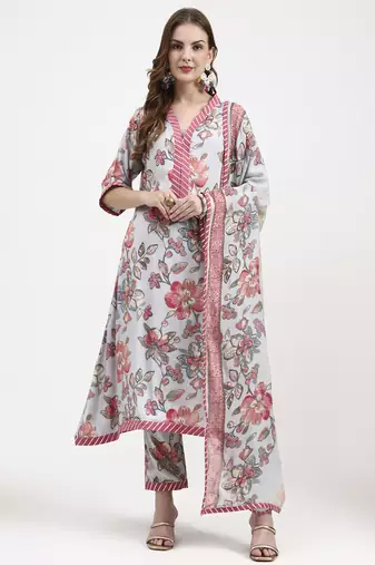 grey lensing flare kurta dupatta set