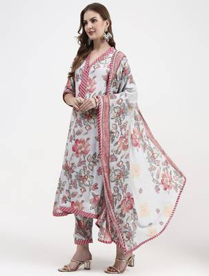 grey lensing flare kurta dupatta set 2