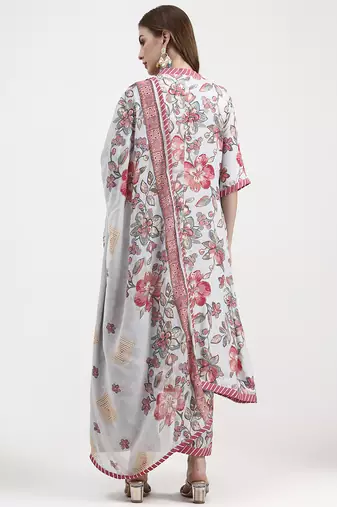 grey lensing flare kurta dupatta set