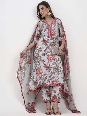 grey lensing flare kurta dupatta set 5
