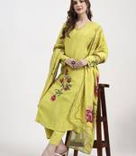 mul chanderi lemon yellow kurta dupatta pant set
