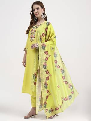 mul chanderi lemon yellow kurta dupatta pant set 2