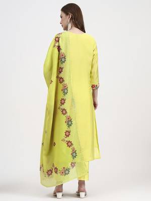 mul chanderi lemon yellow kurta dupatta pant set 3