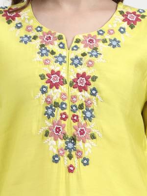 mul chanderi lemon yellow kurta dupatta pant set 4