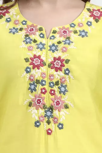 mul chanderi lemon yellow kurta dupatta pant set